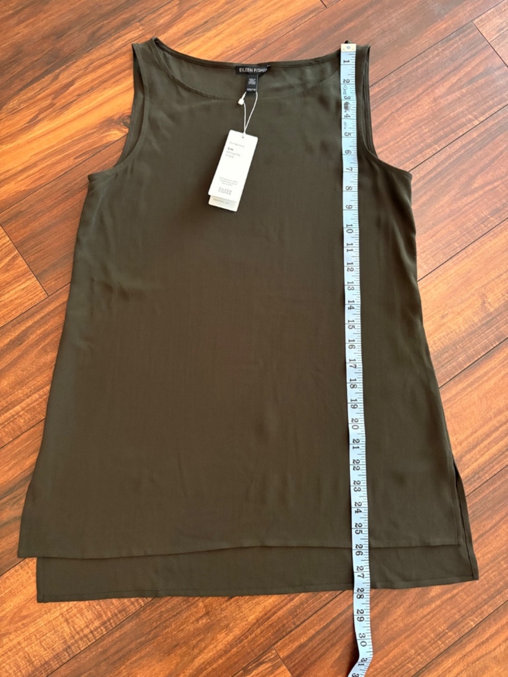 Eileen Fisher Silk Georgette Crepe Bateau Neck Long Shell Woodland Green XXS - Picture 6 of 9